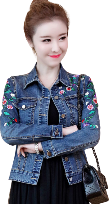여성용 자수 데님 코트 숏 스판 데님 재킷 뉴타임즈 Z312X737