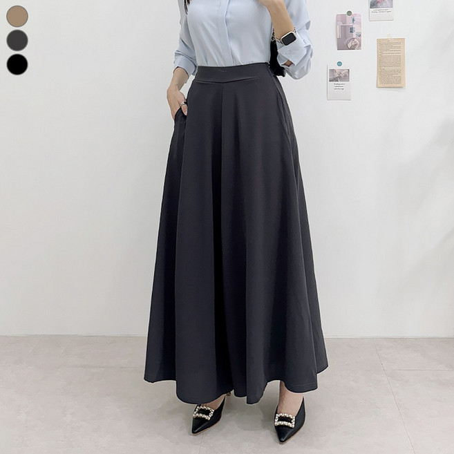 블레스유 여성용 스판 쫀쫀 와이드 플레어 편안한 밴딩 롱 치마 바지 완벽 체형커버 스커트 팬츠
