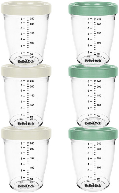 베베락 아이와 트라이탄 이유식용기 240ml (3+3개입), 1세트, 아이와 트라이탄 240ml(크림3P+딥그린3P), 1ml