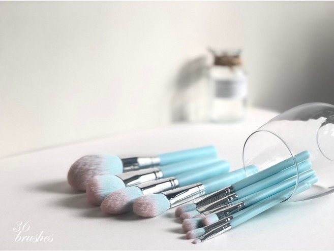 36 brushes 湖水藍12支化妝刷具組 散粉刷 腮紅刷 眼影刷 唇刷, 1個, WB04火苗高光刷