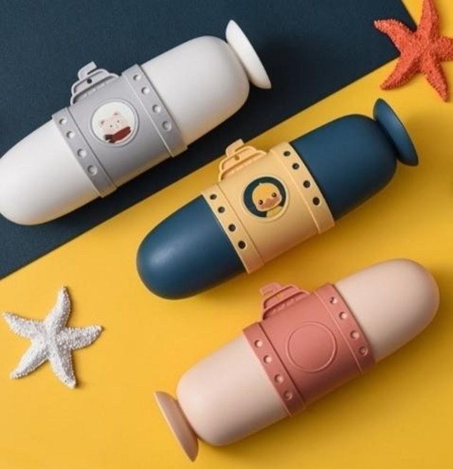 여행용 휴대 칫솔보호케이스 잠수함 캐릭터 어린이 세면 위생관리 물빠짐 통풍 건조형, 다크블루 DC001232, 1개