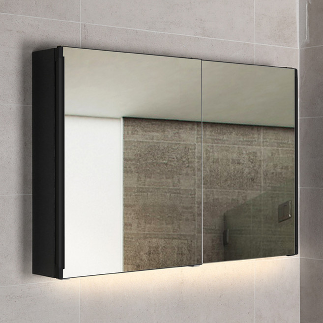 욕실 댐퍼 슬라이드장 거울 수납장, 블랙1500X800, 추가(전구색), 콘센트왼쪽추가, 1개