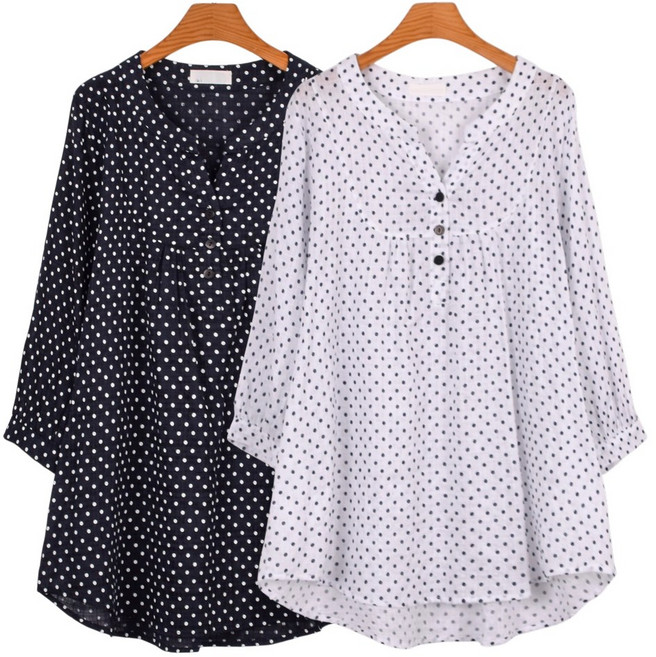 마마걸 도트7부남방 빅사이즈여성의류 큰사이즈남방 오버핏남방 7분남방 중년여성셔츠 시원한남방 큰사이즈셔츠 엄마옷