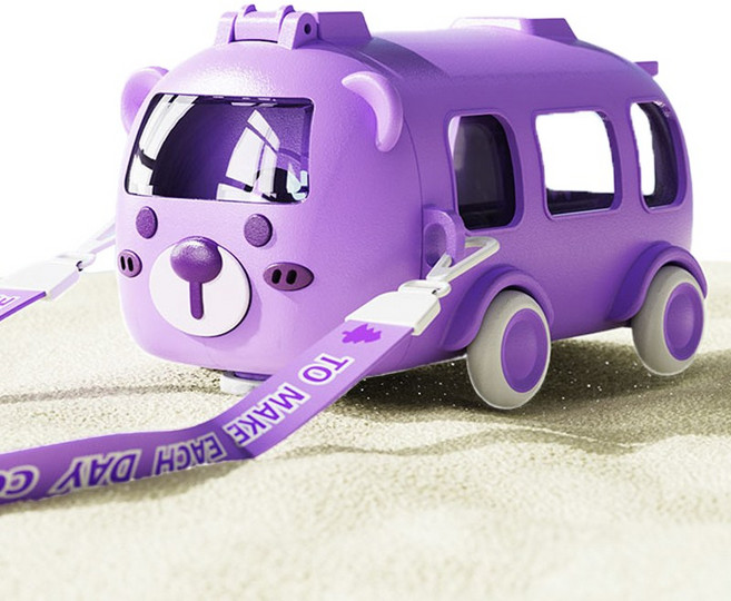 무이무이 귀여운 미니버스 어깨끈 원터치 키즈물병, 퍼플, 1개, 500ml