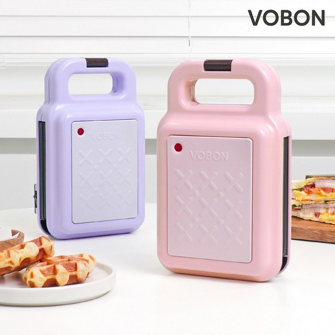 보본 VOBON 블러썸 샌드위치 와플 크로플 붕어빵 토스트 멀티쿠커 스낵 메이커 VB-SM03, VB-SM03PK(핑크블러썸)