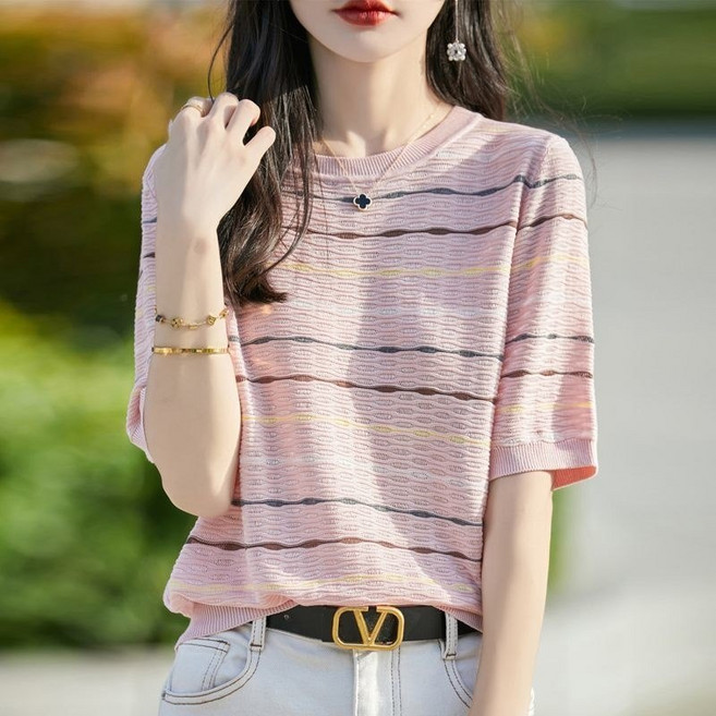 [딜마켓] 채운상의 / 여성 스트라이프 예쁜 캐주얼 데일리 반팔 상의