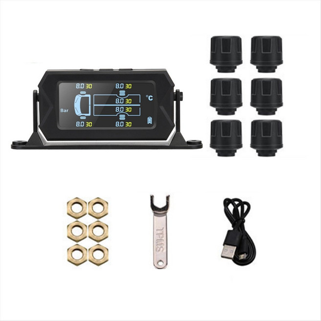 자동차 RV 트럭 TPMS 6 바퀴 센서 태양 광 타이어 압력 모니터링 시스템 0-8Bar 자동차 외부 TPMS 센서, 검은색, 1개