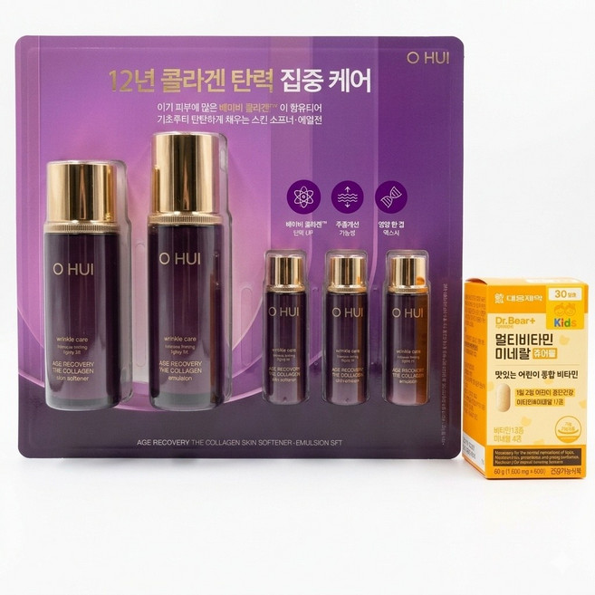 오휘 에이지 리커버리 더콜라겐 스킨 소프너.에멀전 세트 + 닥터베어 멀티비타민 미네랄 츄어블, 1세트