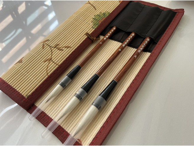 STG 서예 붓 3종세트 붓말이 포장 붓글씨 캘리그라피 연습용 서예학생 선물용붓, 1세트, 소,중,대