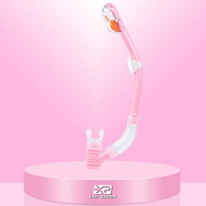 어린이용 드라이 스노클 최고의 스노클 튜브 스노클링 프리다이빙 및 수영용 이지브레스 기술 상단 장착 밸브 식품 등급 실리콘 마우스피스, 연한 분홍색
