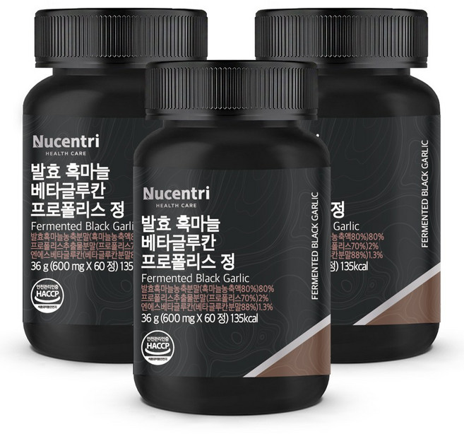 뉴센트리 발효 흑마늘 80% 베타글루칸 프로폴리스 블랙마카, 60정, 3개