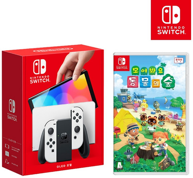 [온라인 공식판매처 에스엠퓨처스] 닌텐도 스위치 OLED 본체+모여봐요 동물의 숲 실물게임팩, OLED 화이트+모여봐요동물의숲