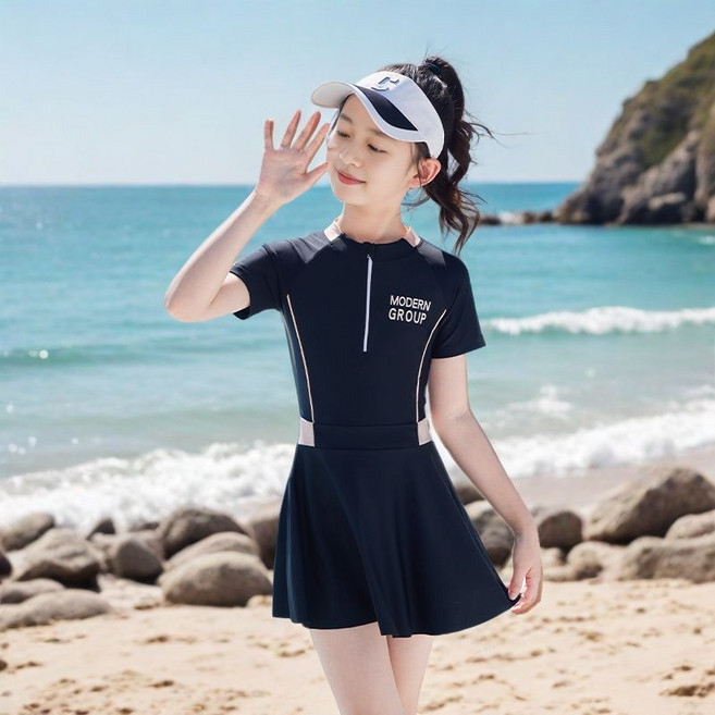 兒童泳衣女童2026新款夏季女孩連體游泳衣中大童寶寶甜美運動泳裝, L碼(30-40斤)