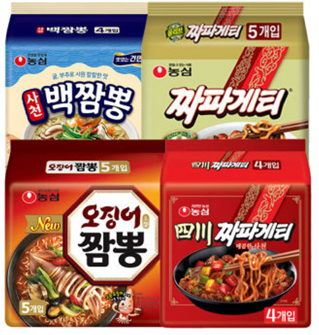 농심 짜파게티+사천짜파게티+오징어짬뽕+사천백짬뽕 (총 17봉), 단일옵션