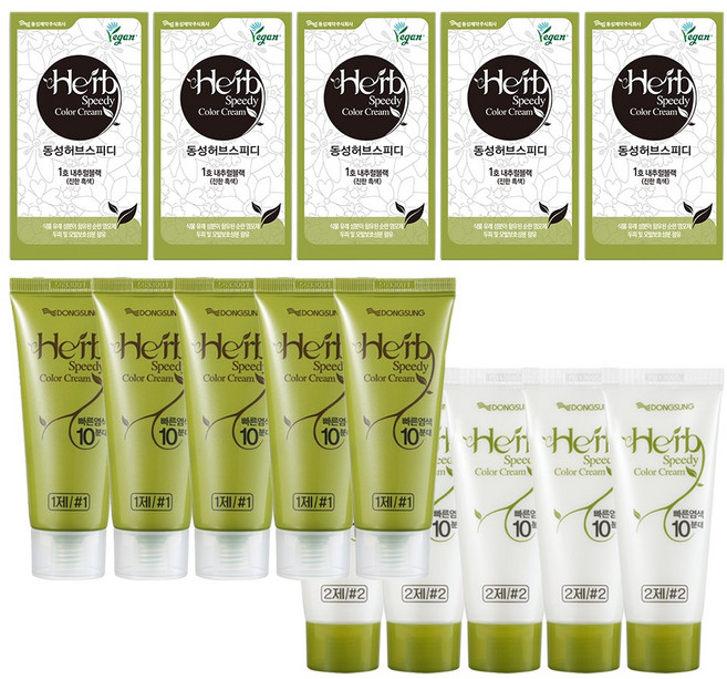 동성제약 허브 스피디 칼라크림 염색약 60g 1호 내추럴블랙(진한흑색)X5개/빠른염색, 내추럴블랙, 5개