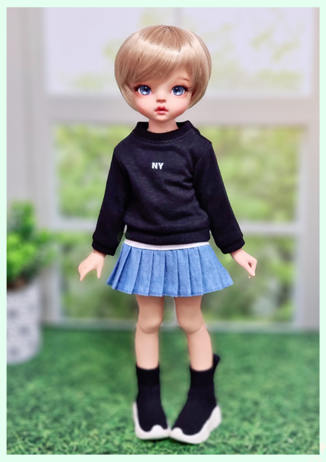 #파올라레이나 32cm 옷( 뉴욕 블랙 맨투맨 )[마구샵]#구체관절인형#bjd#인형옷#다락아이#관절바디#완제품, 뒷트임 없음(헤드분리O), 연핑크, 1개