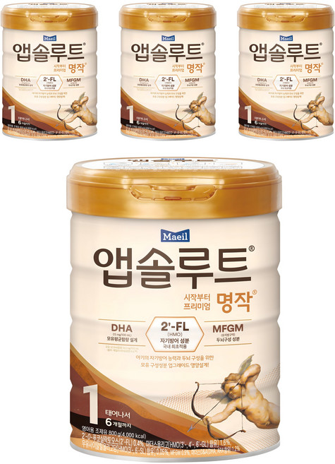 앱솔루트 명작 2FL 분유 1단계, 800g, 4개