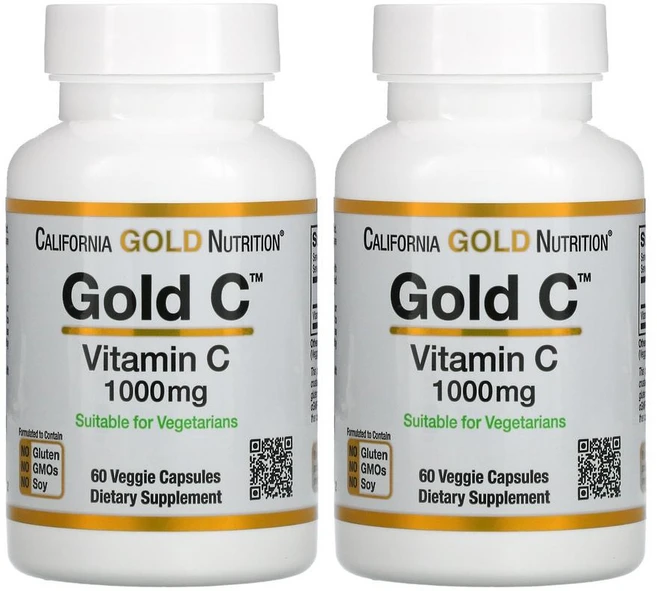 [1+1] CGN 캘리포니아골드뉴트리션 골드씨 비타민씨 1000mg 60베지캡슐 비타민C 아스코르빈산 아스코르브산 ascorbic acid, 60정, 2개 - 쿠팡