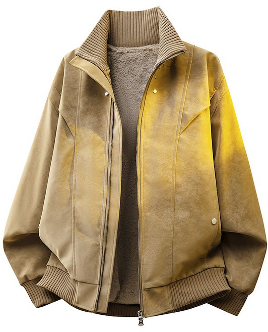 PU皮麂皮絨加厚保暖寬鬆港風男外套 - 春冬新款運動夾克