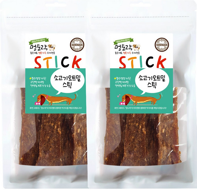 멍도락 국내산 소고기오트밀스틱 면역력 피부건강도움 고급수제간식, 2개, 70g