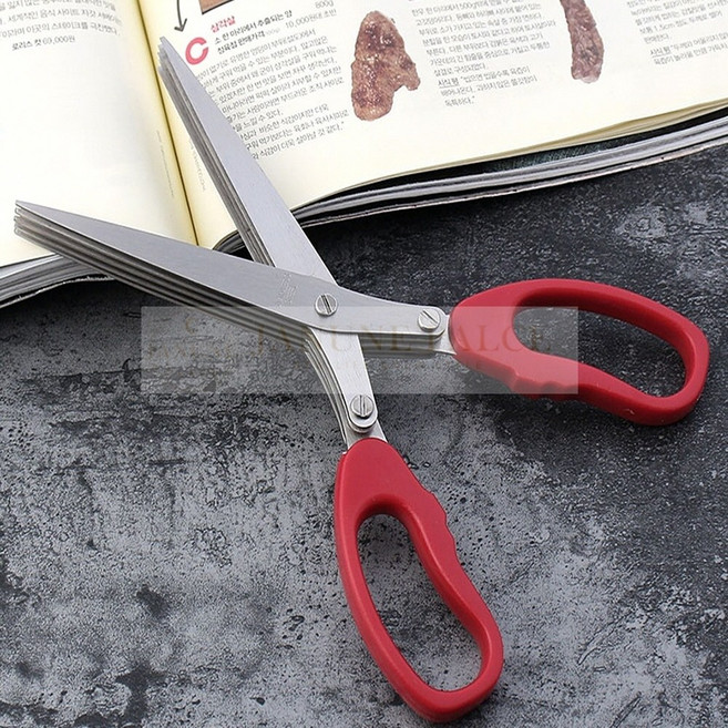 재넌 5중날 주방 채칼가위 스텐 쪽파 김가루 파채 가위 음식용가위 식당가위