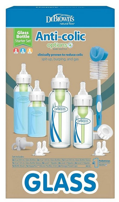 닥터브라운 옵션스 플러스 내로우넥 유리 젖병 250ml & 1단계 젖꼭지 각 4개입, Clear Glass