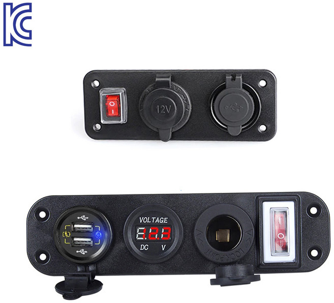 락모터스 KC 전파인증 매립형 스위치타입 QC3.0 12V 24V USB출력 시거잭 시가소켓 DIY, 전원스위치소켓2구, 1개, 2구
