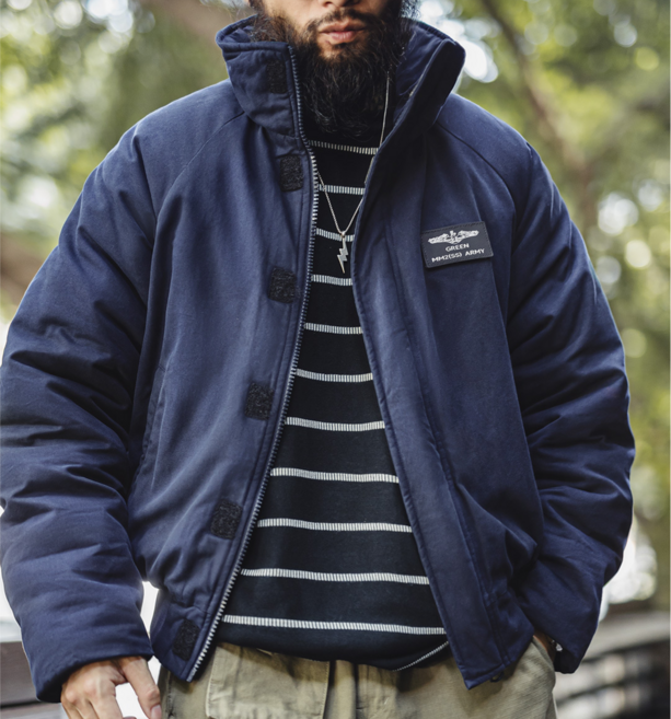 남성 자켓 카고 아메리칸 네이비 하이넥 패딩 도톰 보온 하프 코트 가을 겨울 SUBMARINE PADDED Jacket FXTH2501183