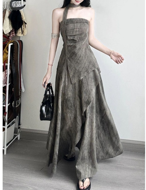 COSYEVNO 여성 여름 치마 세트 패션 홀터넥 나시+롱스커트