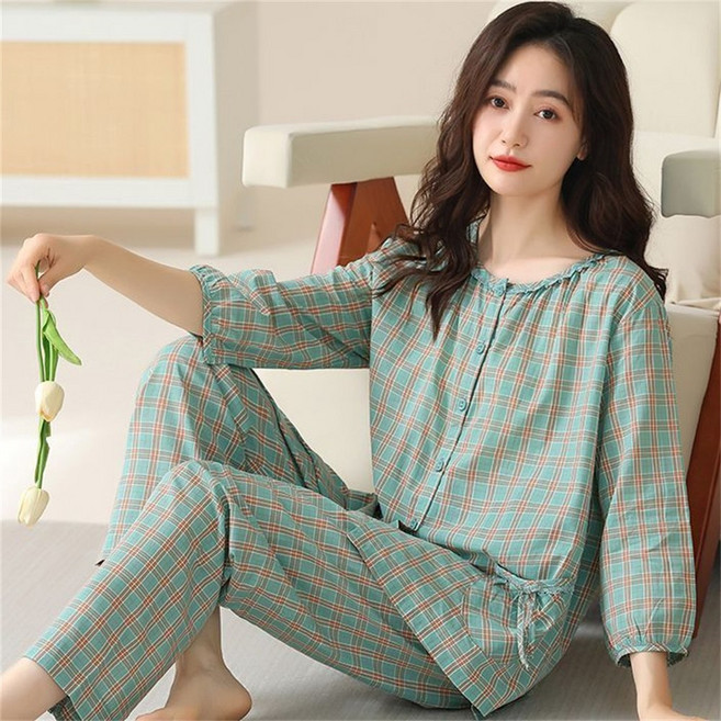 Vezri 여성용 봄 가을 편안한 잠옷 상하의 투피스 세트