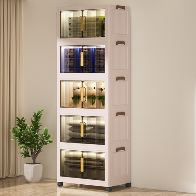 Paradoma 수납장 무설치 접이식 다용도 수납장 양문 이동식 플라스틱 수납장 리빙박스 폴딩 정리함 폴딩박스