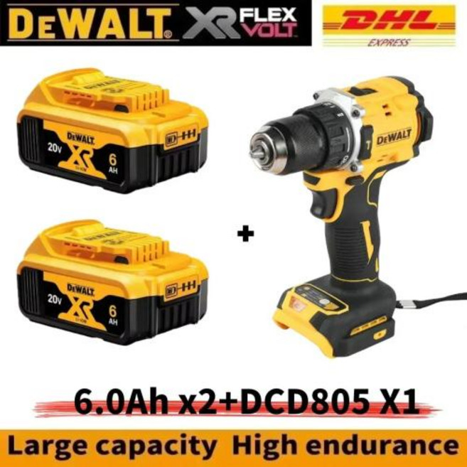 100% 오리지널 DEWALT 20V 6.0Ah 리튬 배터리 충전식 브러시리스 소형 전기 스크루드라이버 핸드 드릴 임팩트 DCD805, [17] 6AH x2 DCD805X1