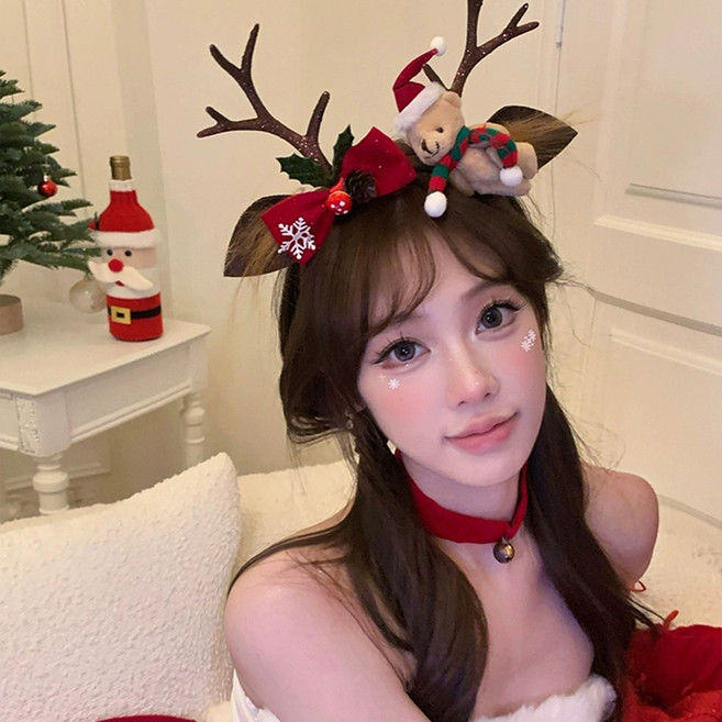 루돌프귀 크리스마스 곰돌이 머리띠, 1개, 1color