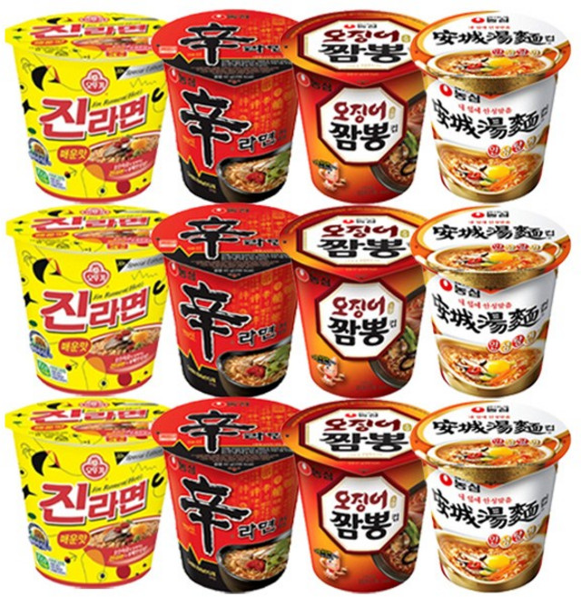 진라면 매운맛 3개+신라면 3개+오징어짬뽕 3개+안성탕면 3개 소컵 골라담기, 1개
