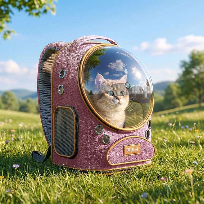 마술사 대용량 우주선 반려동물 이동가방 3면통풍, 1개, 핑크