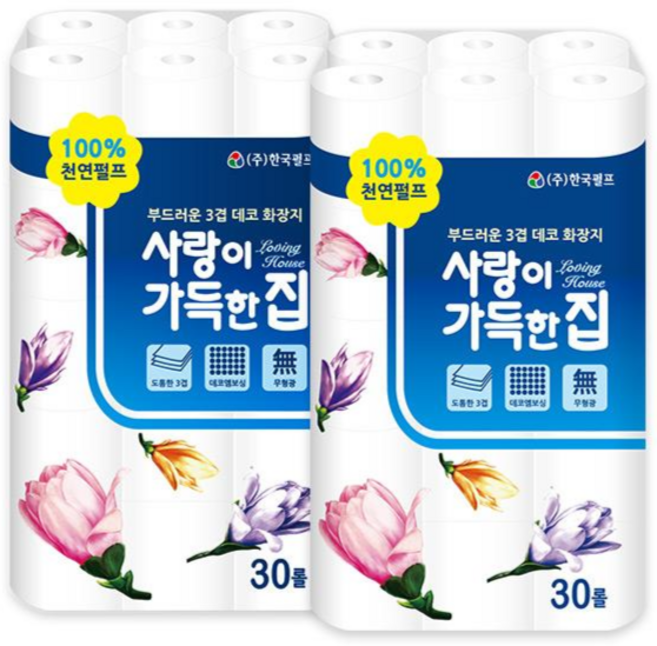 한국펄프 사랑이가득한집 화장지 25m, 30개입, 2개