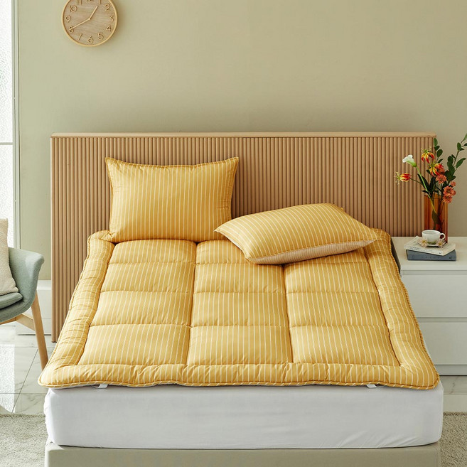 [모던하우스] 스웰 라크 옐로우 스트라이프 알러지케어 퀸토퍼150x200, 색상:옵션없음