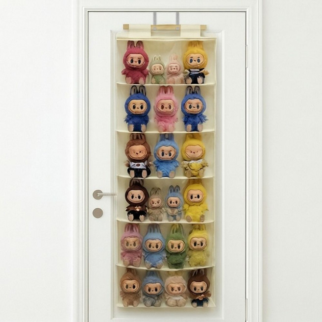 두리치 문걸이 인형 정리함 투명 장난감 선반 보관함 6단, 1개, 베이지