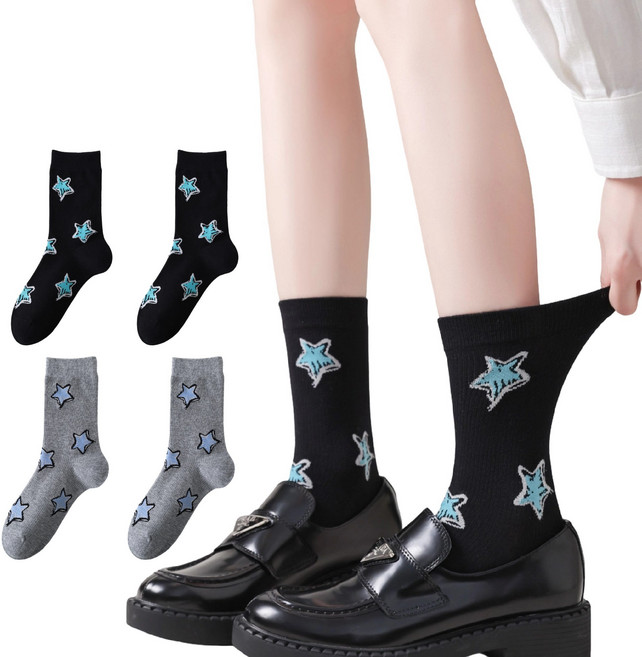 스위트나나 스타 패턴 캐주얼 데일리 중목 패션양말 2켤레 세트