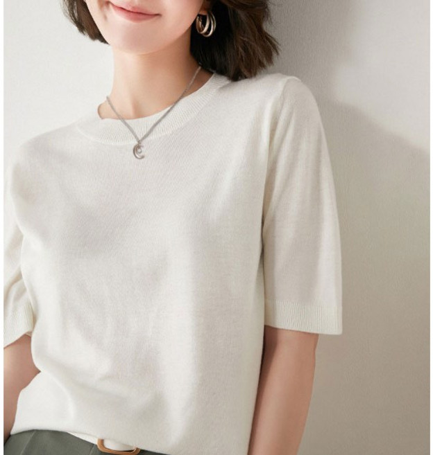 엔젤리크 여성 베이직 라운드 5부 반팔 니트 1P