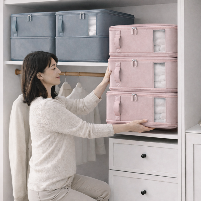 피데움 의류 이불 압축 파우치 수납 정리함, 모던핑크, 2개