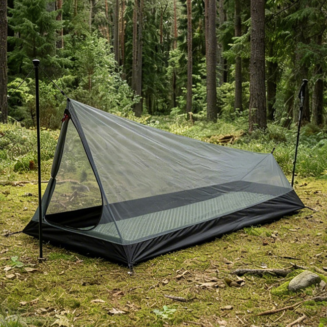 탑 랜더 초경량 메쉬 이너텐트 1인용 백패킹 텐트 트레킹폴 타프 호환 모기장 텐트 A Tower Mesh Tent, 1인, 텐트 세트 (트레킹폴 2개 포함)