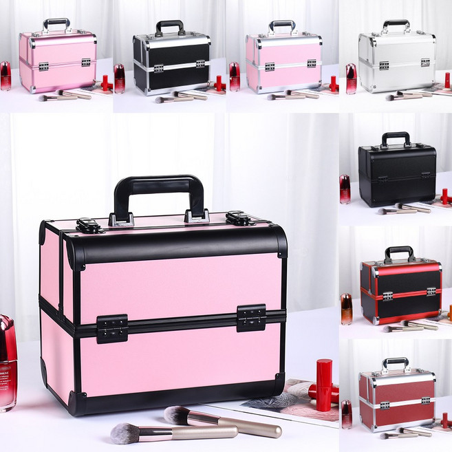 만리상점 메이크업 박스 뷰티 화장품 캐리어, 1개, 핑크 블랙