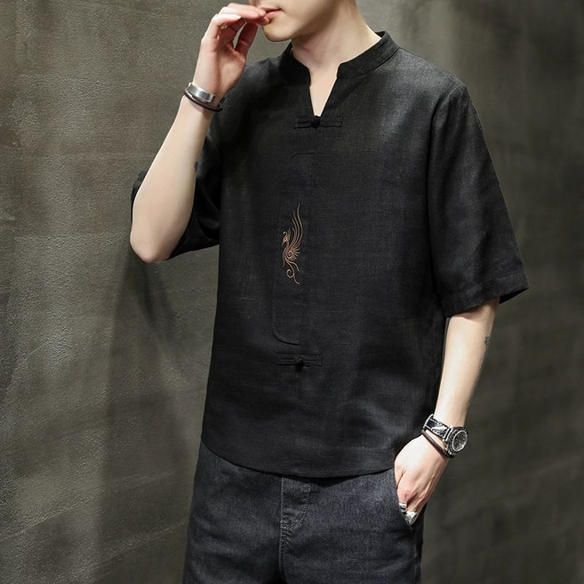 남성 헨리넥 모시반팔티 통풍 워싱 루즈핏 반팔 데일리
