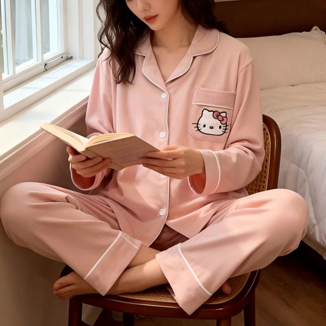 LOVEND 산리오 귀여운 헬로 키티 남녀공용 커플 홈웨어 세트 가을 겨울 기모 파자마세트