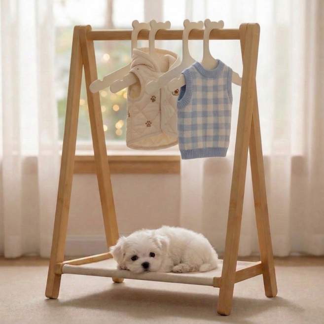 멍담 강아지 원목 행거 옷장 수납함 고양이 용품 보관, 1개