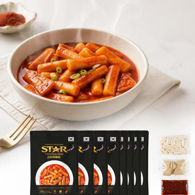 추억의 학교앞 스타 국물 떡볶이 밀떡 어묵 소스 포함 밀키트 냉동간식, 7개, 530g