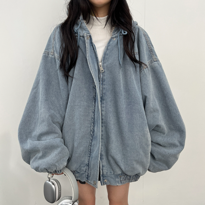 [오버핏/양털안감] 왕박시 양털 데님 후드 점퍼 3컬러