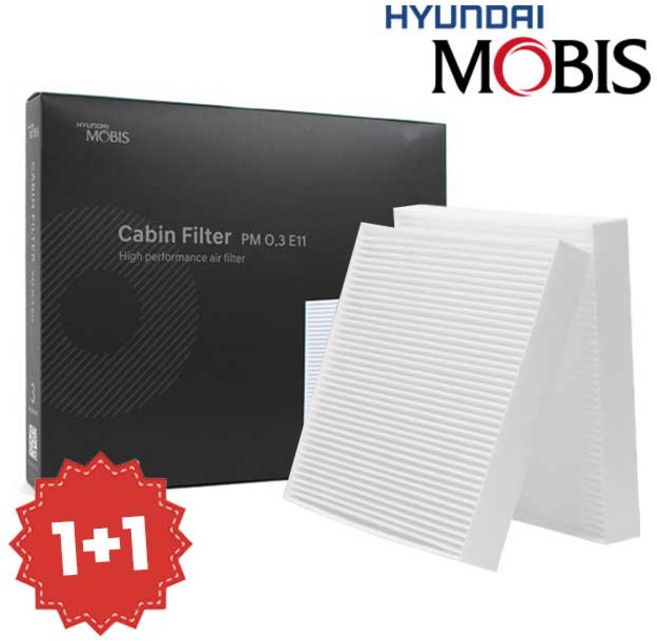 1+1 현대모비스 자동차 에어컨 필터 순정형, 11번, 1세트