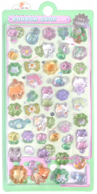 봉봉드롭 WEIRDLY CUTE CLAB 입체 젤리 스티커 3종 데코 다이어리 꾸미기 스티커, 1개, 고양이